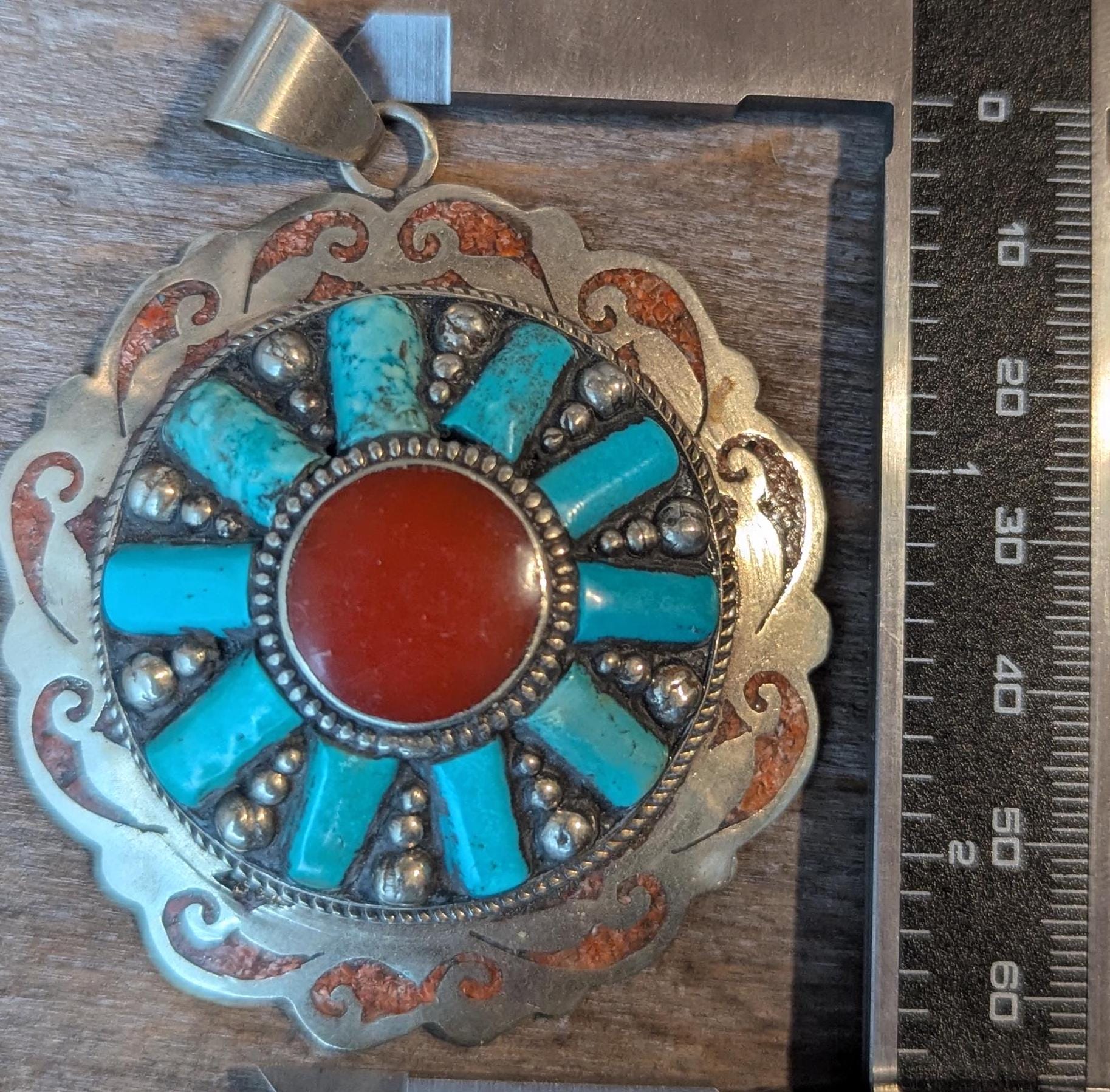 Filigree Vintage Tibetan Turquoise pendant Collection with coral inlay (p6-012)