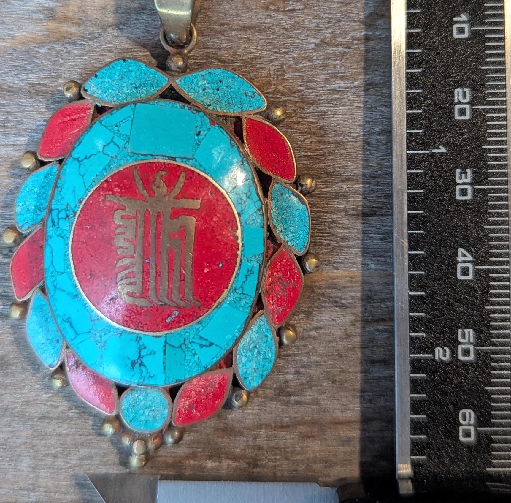 Filigree Vintage Tibetan Turquoise pendant Collection with coral inlay (p6-012)