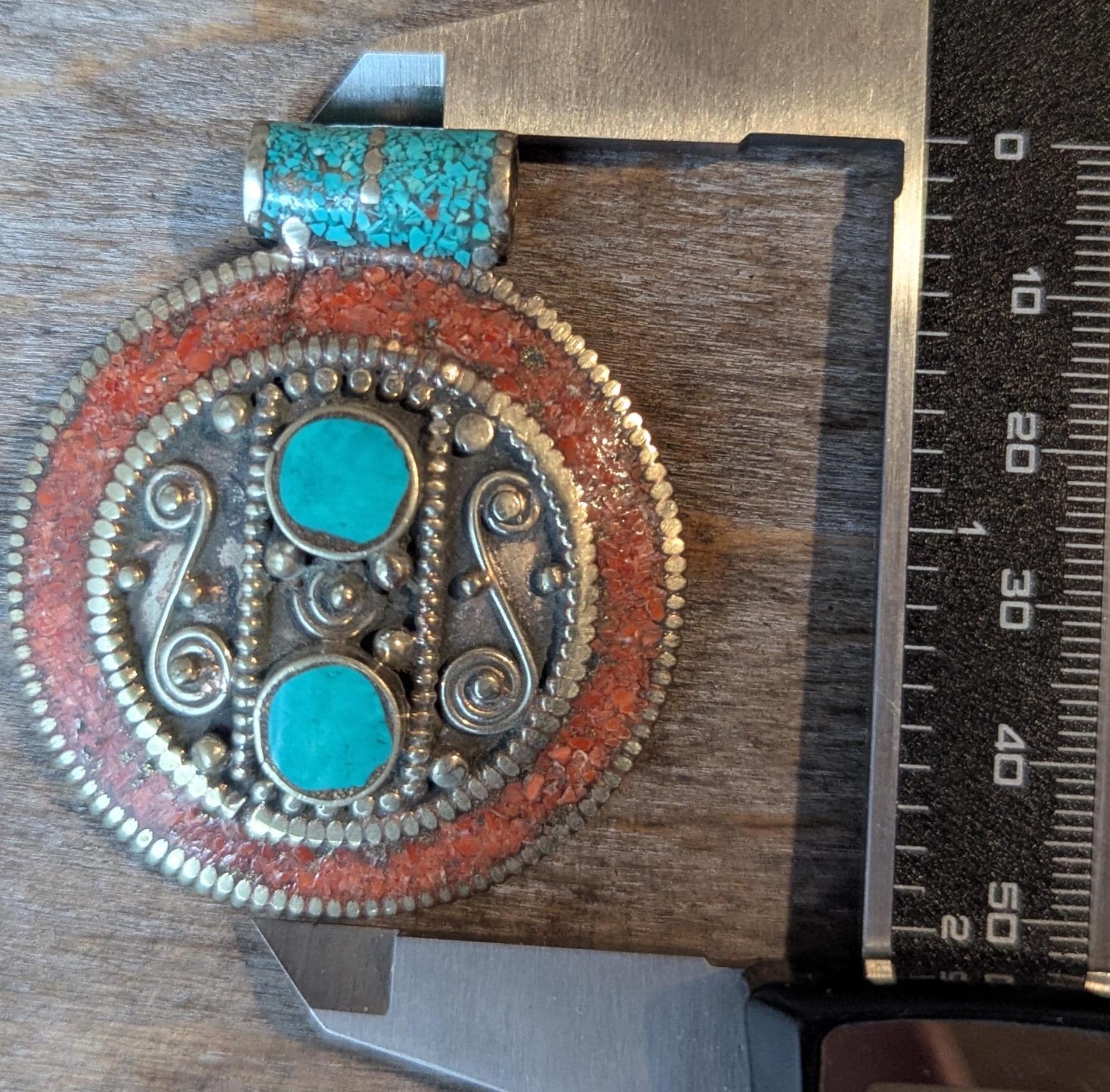 Filigree Vintage Tibetan Turquoise pendant Collection with coral inlay (p6-012)