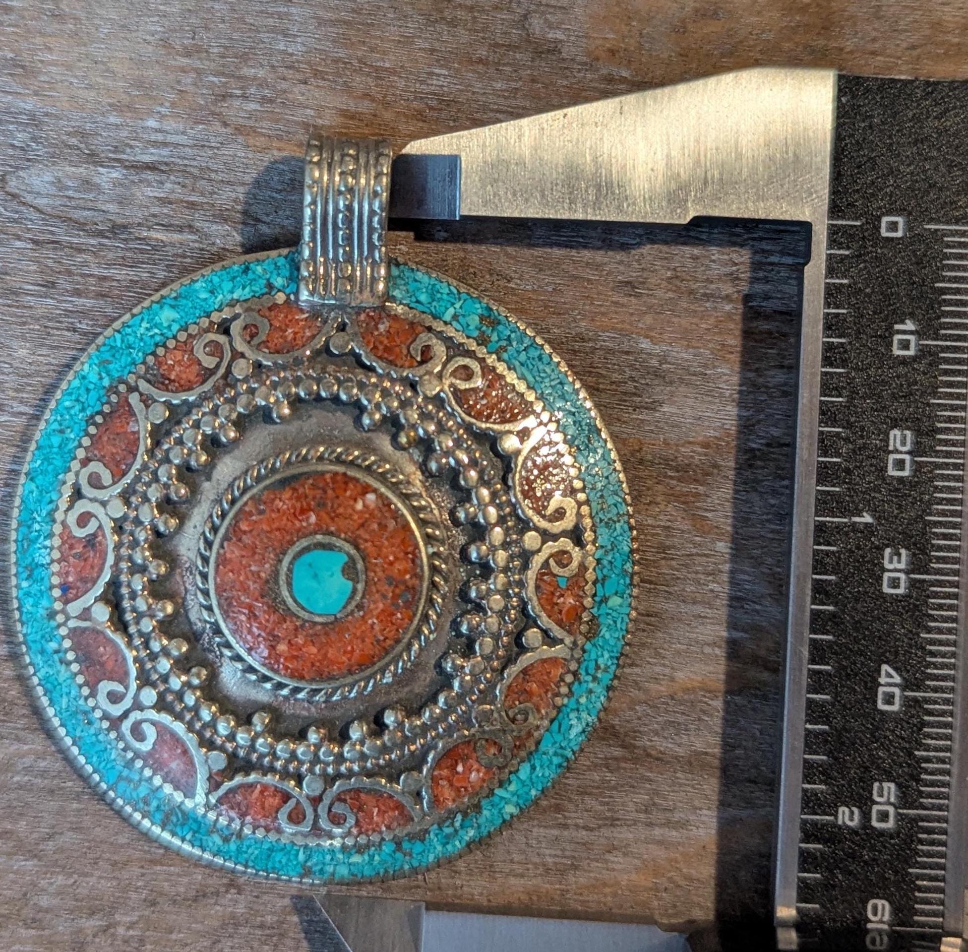 Tibetan Vingate filigree medallion pendant collection with Lapis, Turquoise and Coral inlay (p6-014)