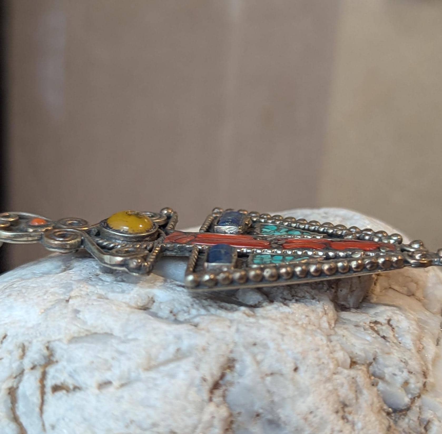Antique Tibetan Dragon pendant collection with Amber , Turquoise and Coral inlay (p6-015)