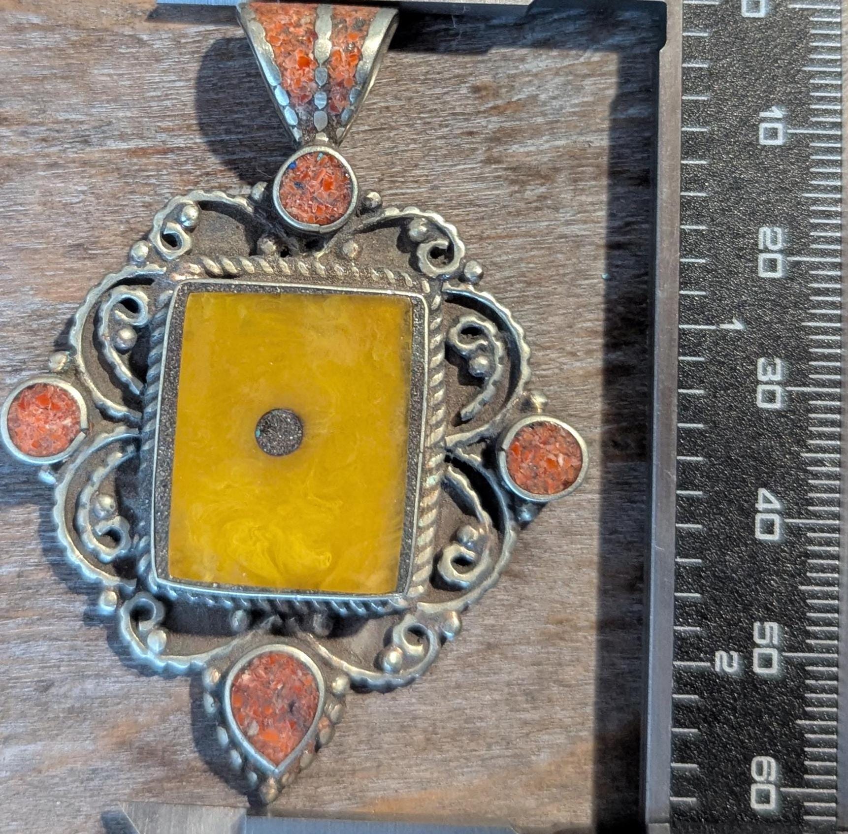 Vintage Classic Tibetan pendant collection with Amber, Turquoise and Coral inlay (p6-016)