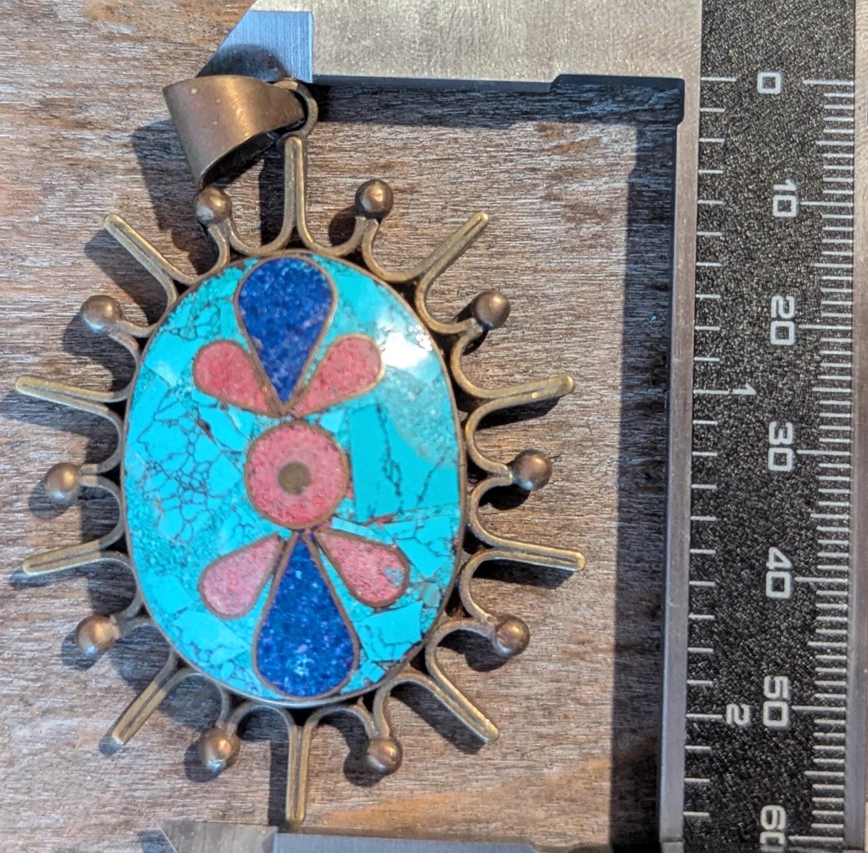 Vintage Classic Tibetan pendant collection with Amber, Turquoise and Coral inlay (p6-016)