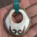 Uniquely Designed Tibetan Brass Medallion Pendant with Turquoise and Coral inlay (p6-022)