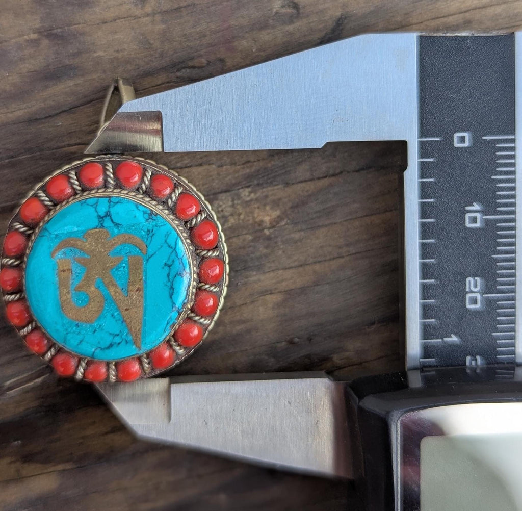 Tibetan Ethnic Om Brass with Turquoise medallion pendant  (p6-028)