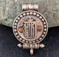 Tibetan Ethnic Sanskrit Mantra Pendant Collection in silver with turquoise and coral medallions (p6-033)