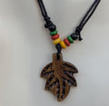 Yak bone hand carved Reggae Rasta leaf pendant (p6-040)