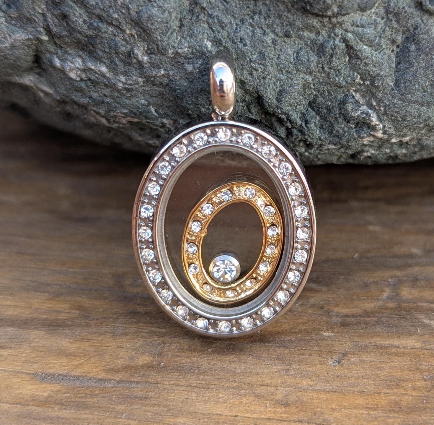 Elegant Gold & Silver Tone Rhinestone Spiral Pendant – 30mm
