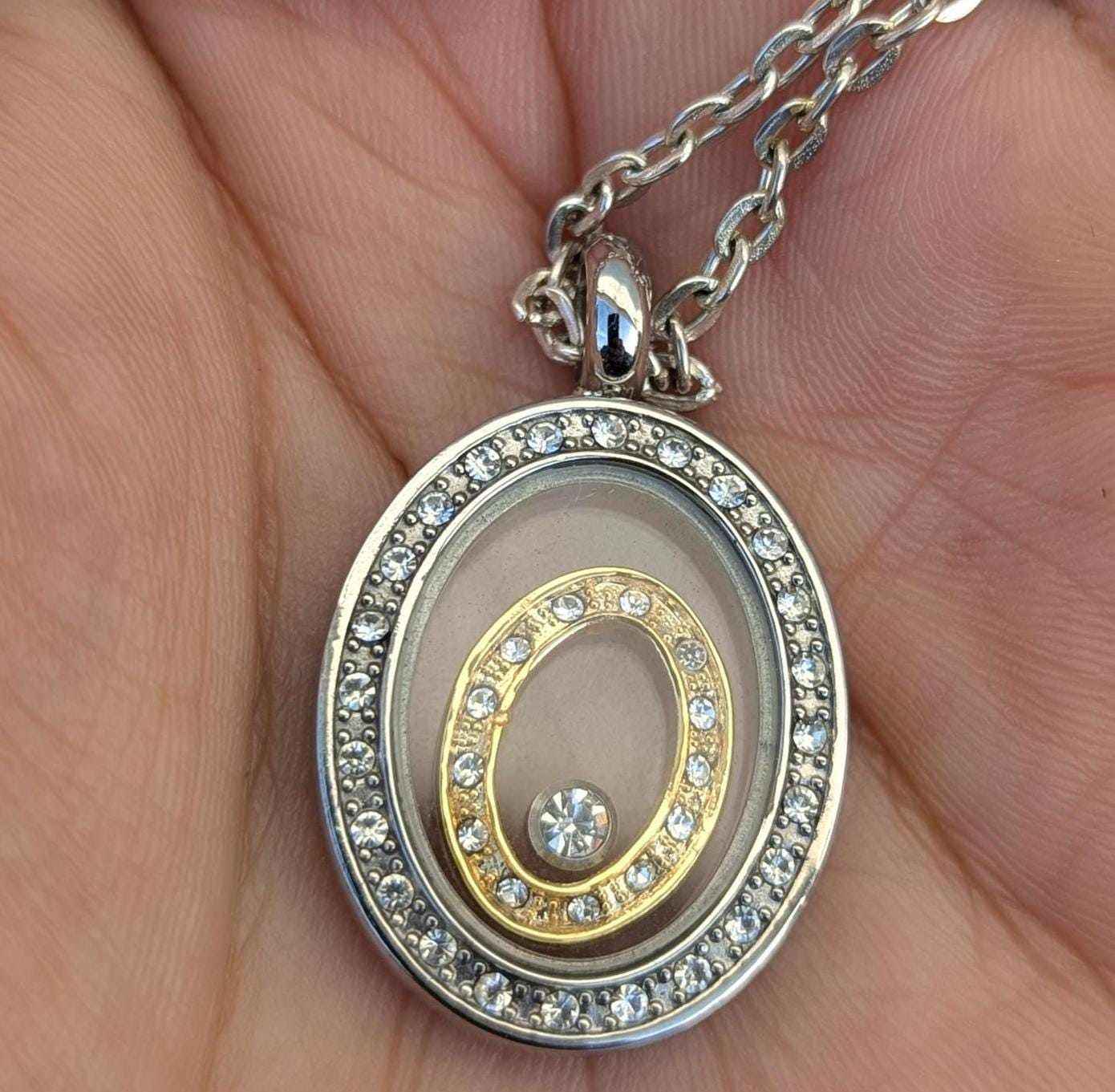 Elegant Gold & Silver Tone Rhinestone Spiral Pendant – 30mm