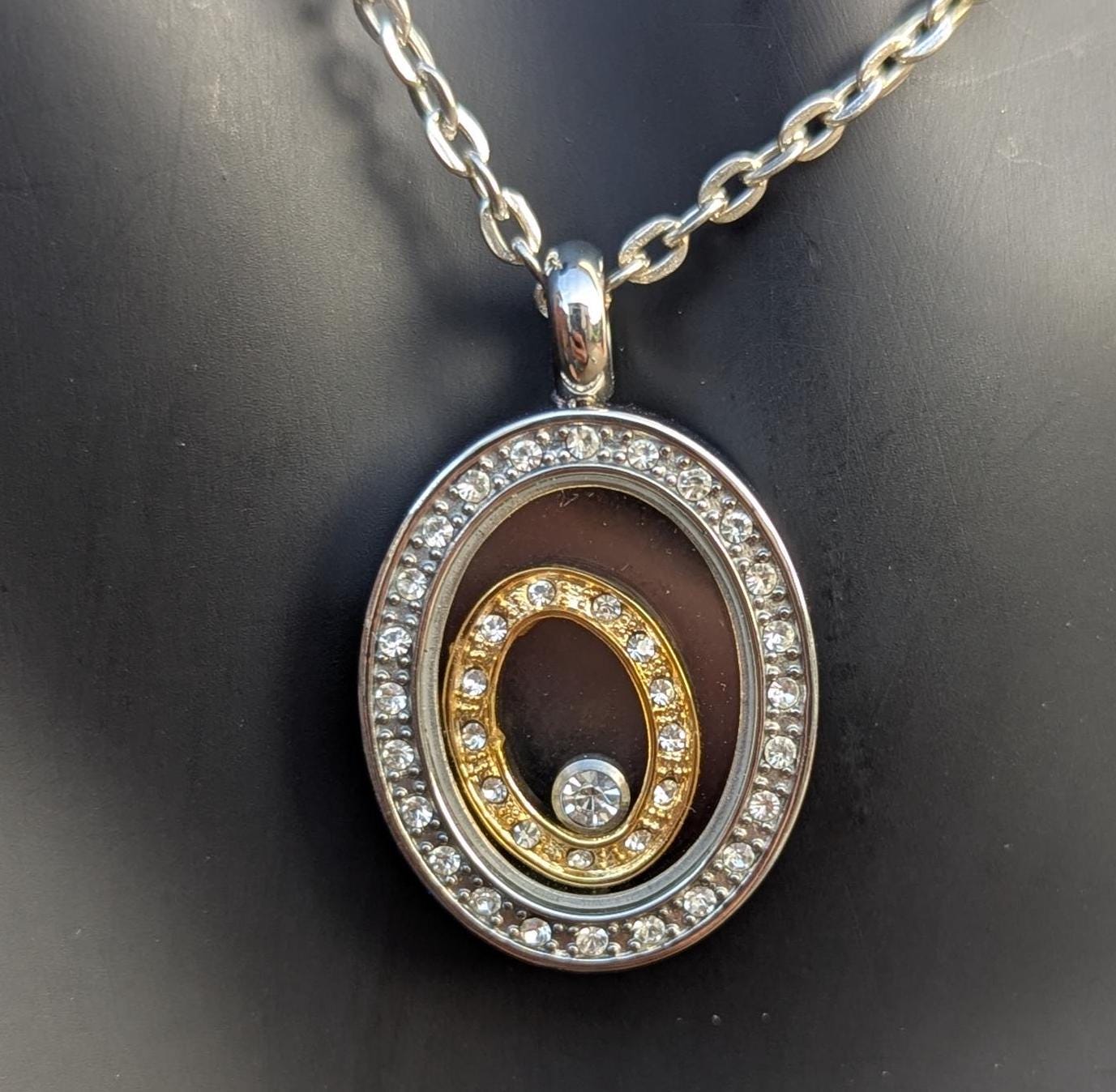 Elegant Gold & Silver Tone Rhinestone Spiral Pendant – 30mm