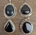 Handmade Natural Black Onyx Oval : 925 Sterling Silver Pendant (p7-015)