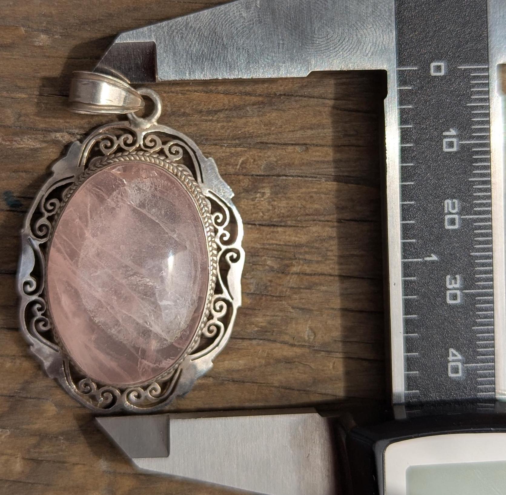 Vintage Handmade Rose Quartz Pendant with sterling silver, for men or women (p7-016)