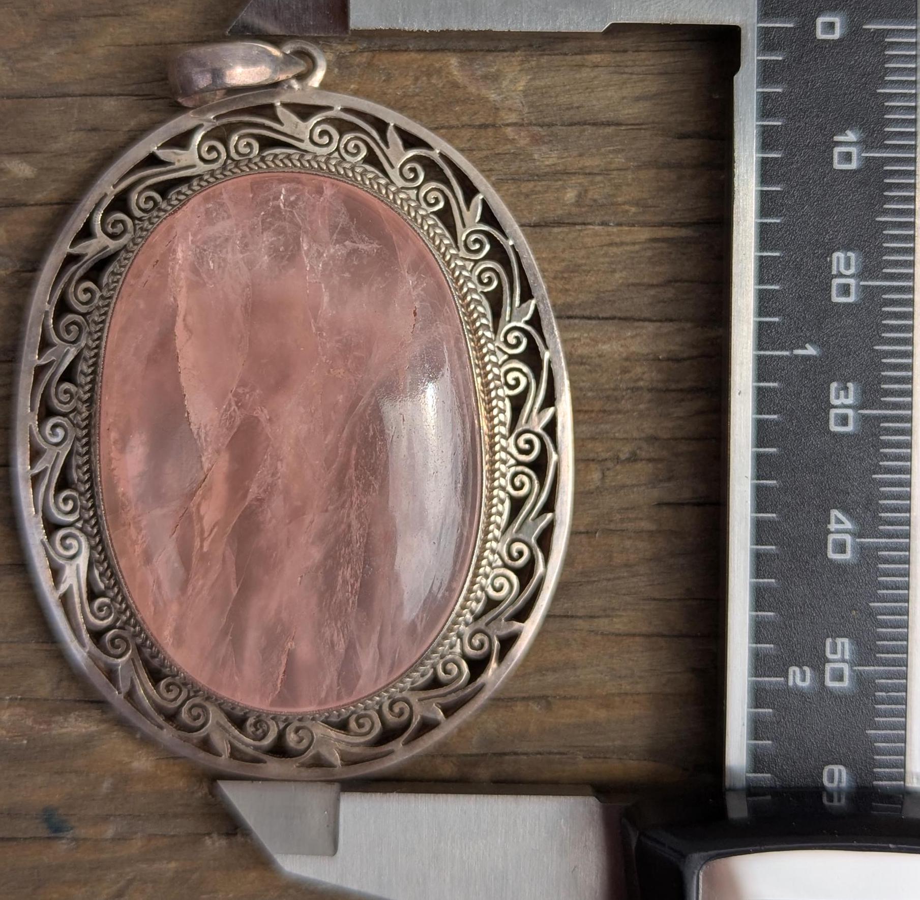 Vintage Handmade Rose Quartz Pendant with sterling silver, for men or women (p7-016)