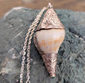 Large Handmade White Brass Tibetan Conch Shell pendant (p7-021)