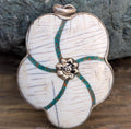 Unique Tibetan sterling silver with conch shell pendant with turquoise engraving (p7-024)