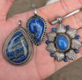 Handmade Tibetan Lapis lazuli Gemstone Sterling Silver Handmade Pendant (p7-028)