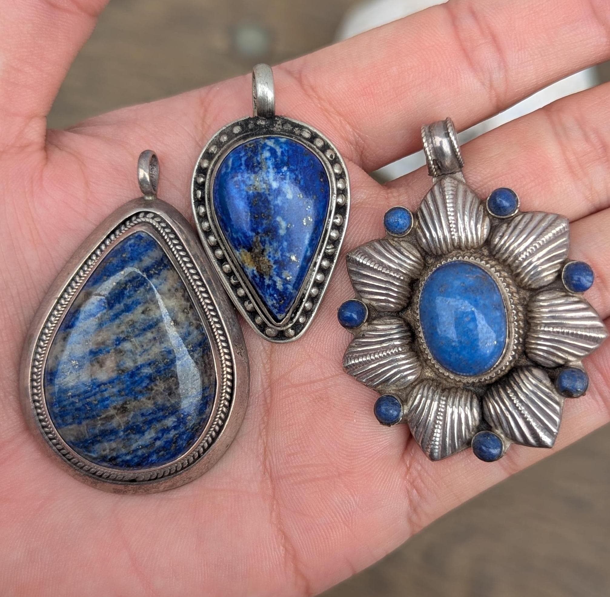 Handmade Tibetan Lapis lazuli Gemstone Sterling Silver Handmade Pendant (p7-028)