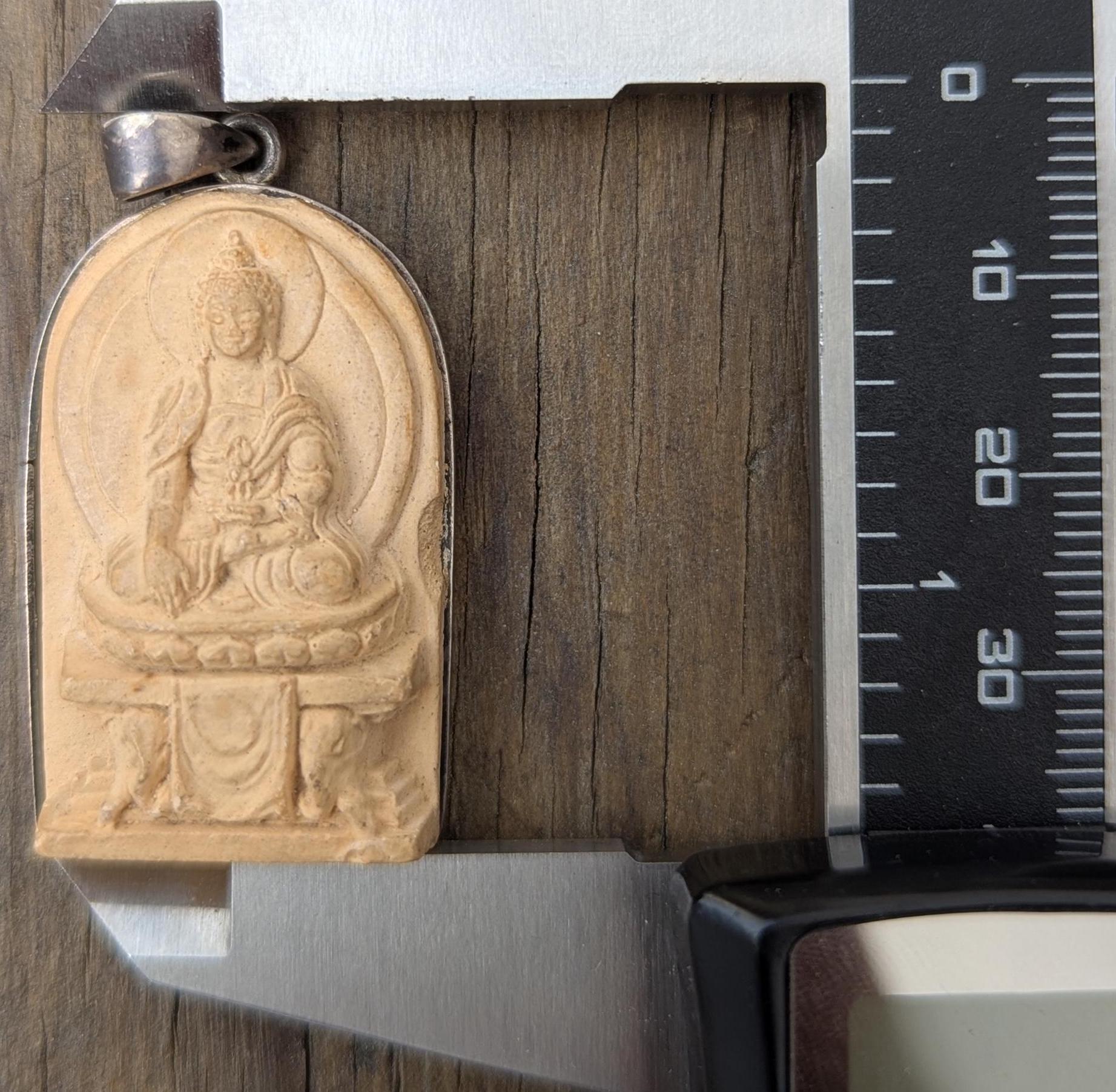 Handmade Sterling Silver Buddha Pendant: Tibetan Clay Motif -(P7)