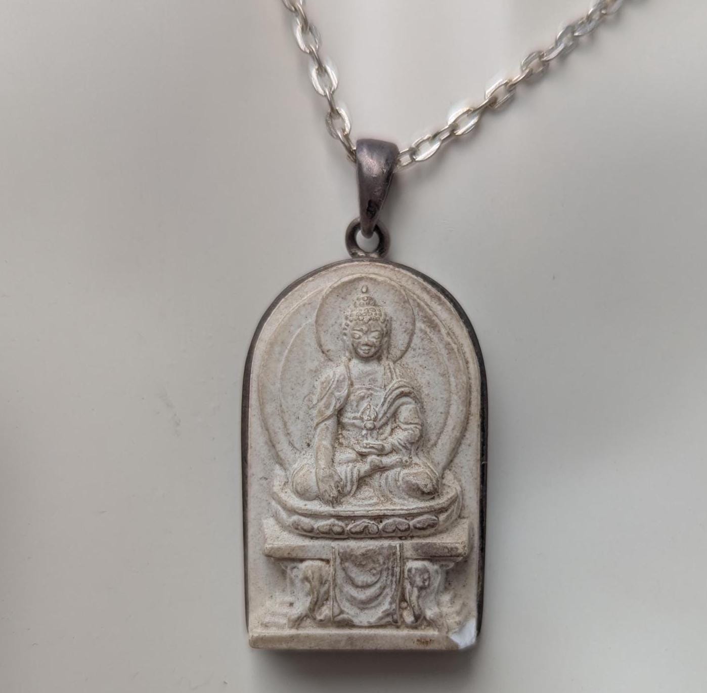 Handmade Sterling Silver Buddha Pendant: Tibetan Clay Motif -(P7)