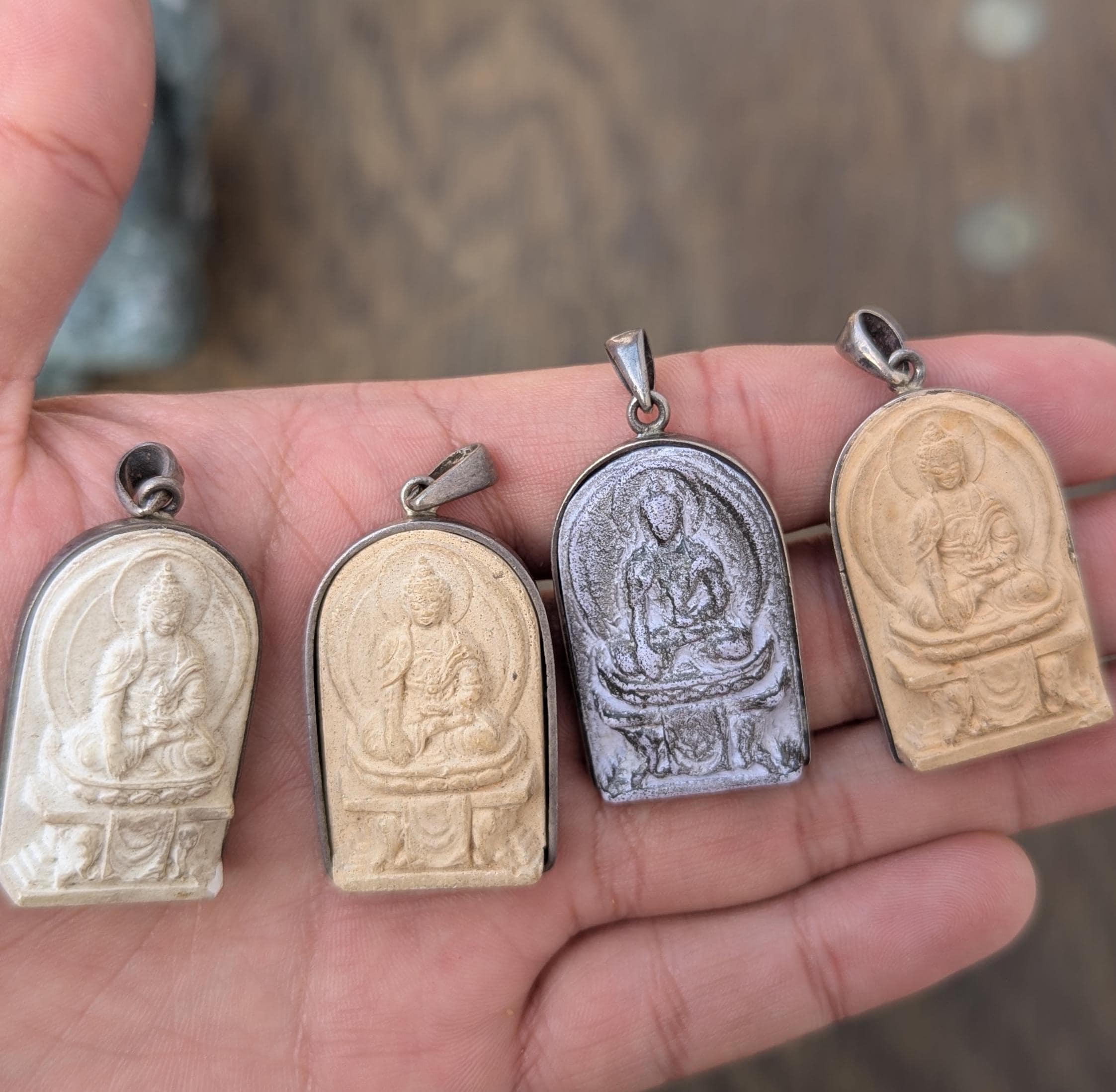 Handmade Sterling Silver Buddha Pendant: Tibetan Clay Motif -(P7)