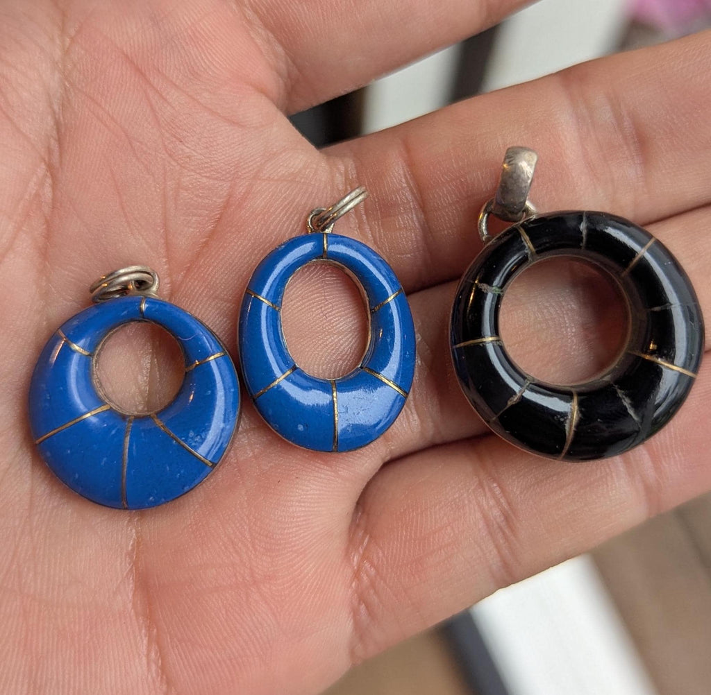 Lapis Lazuli & Black Onyx Hoop Pendant