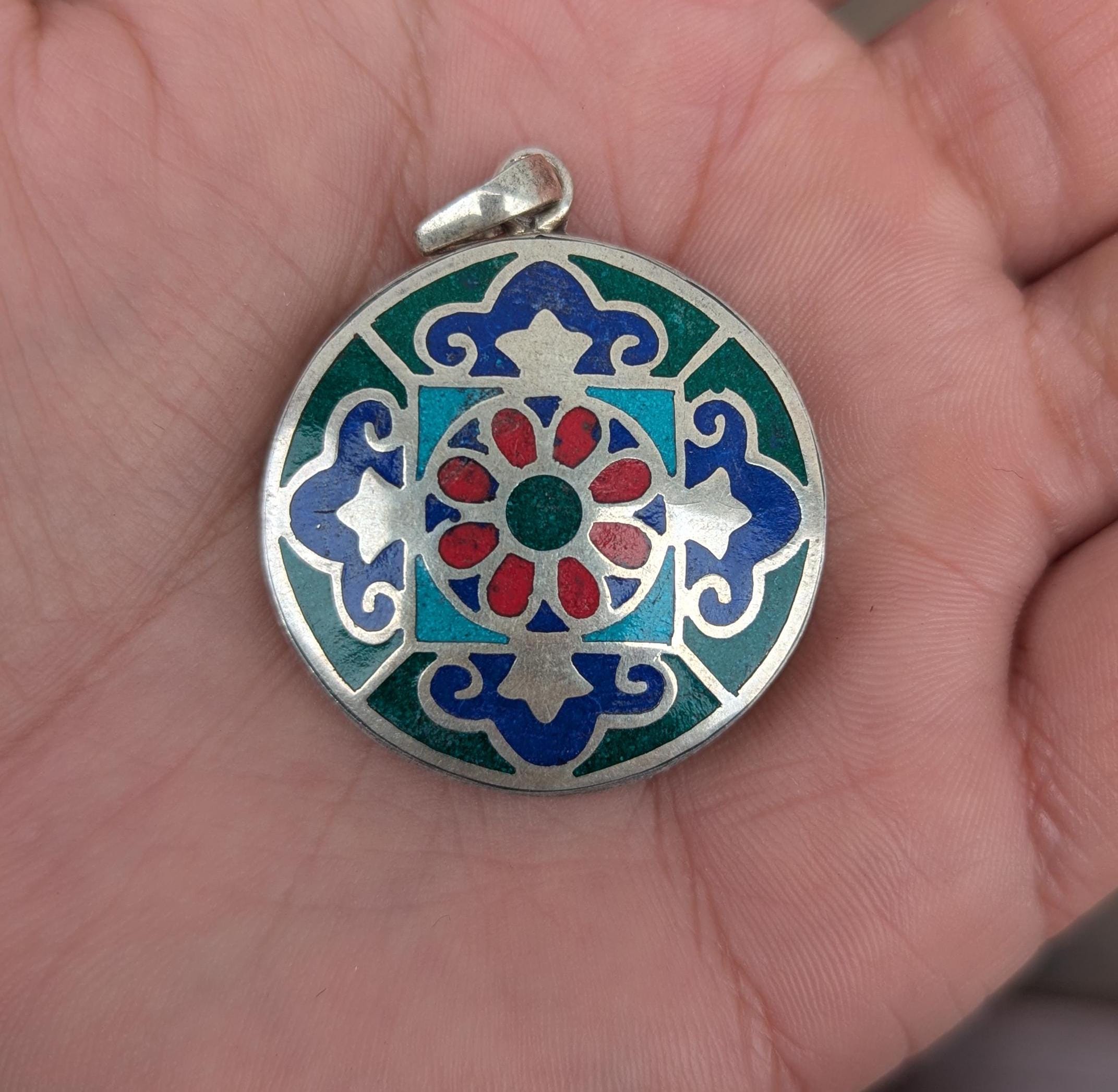 Handmade turquoise and coral silver ethnic medallion pendant collection (p7-004)