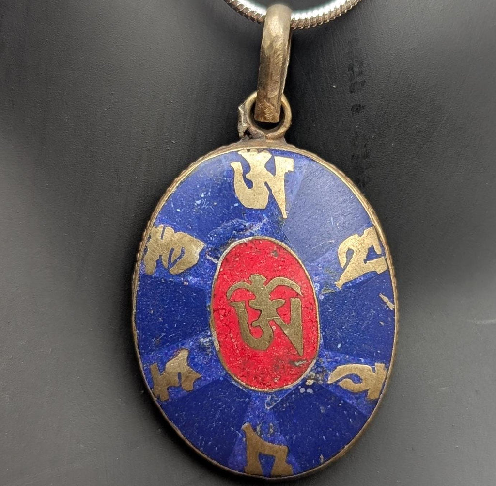 Tibetan handmade OM pendant with turquoise, Coral and Lapis Lazuli inlaid (p7-041)