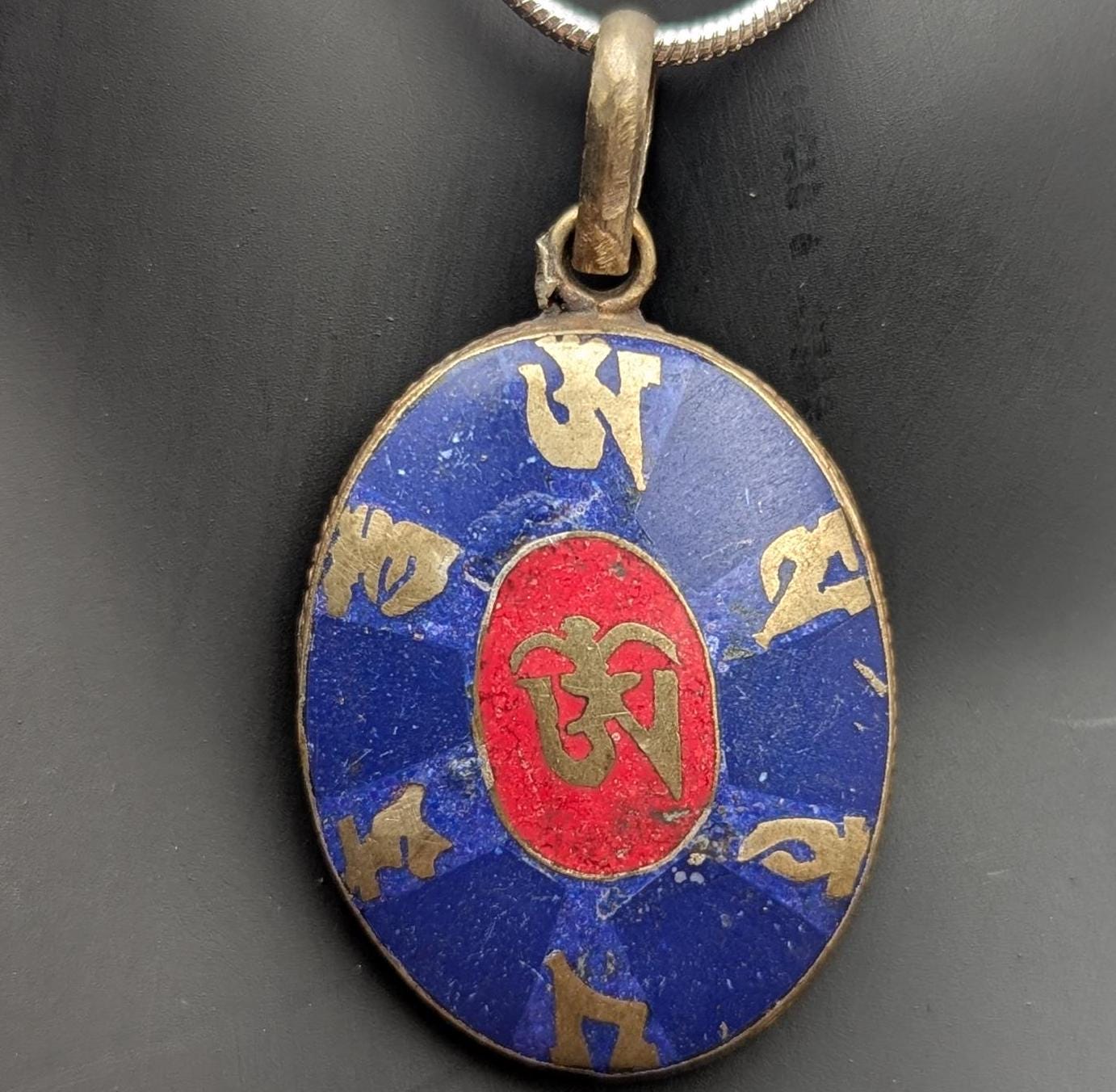Tibetan handmade OM pendant with turquoise, Coral and Lapis Lazuli inlaid (p7-041)