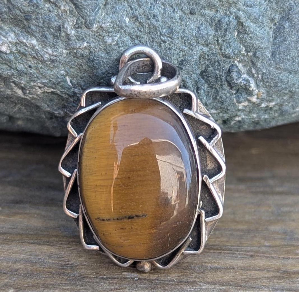Fine sterling silver and Brass pendant collection with Tiger's eye gemstone (p7-052)
