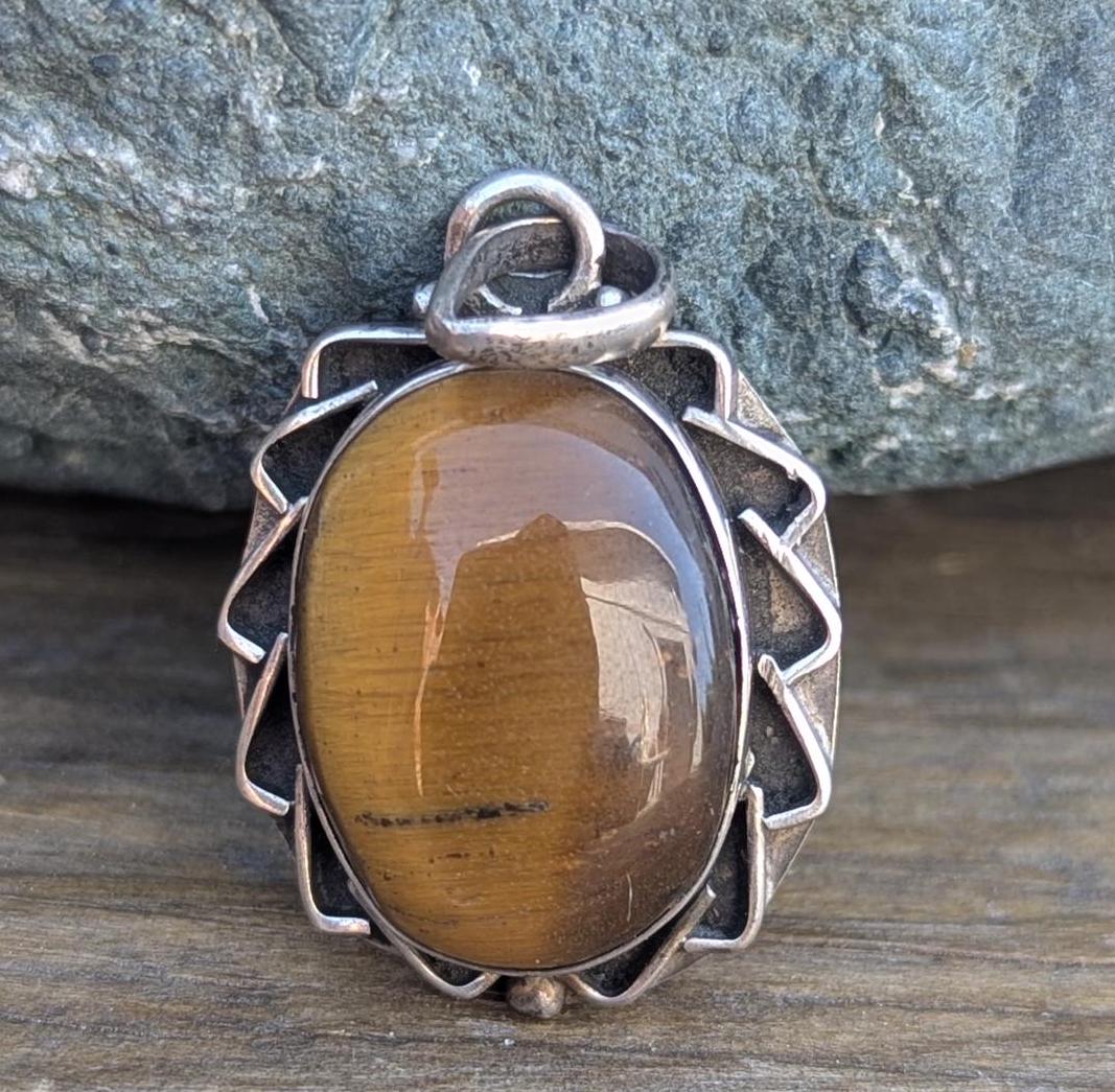 Fine sterling silver and Brass pendant collection with Tiger's eye gemstone (p7-052)
