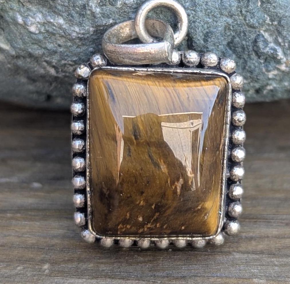 Fine sterling silver and Brass pendant collection with Tiger's eye gemstone (p7-052)