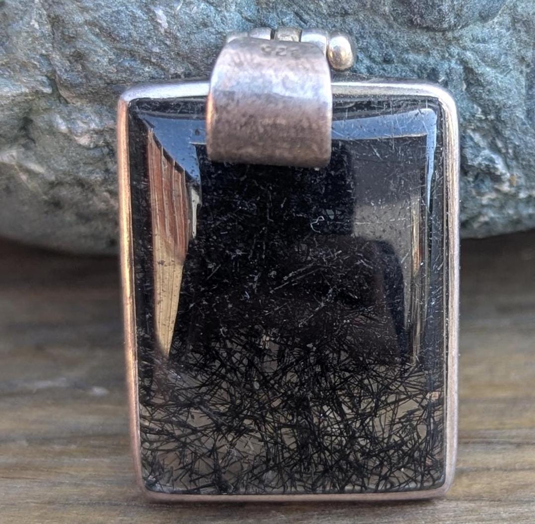 Vintage sterling silver pendant collection with black rutilated quartz and ruby gemstone (p7-055)