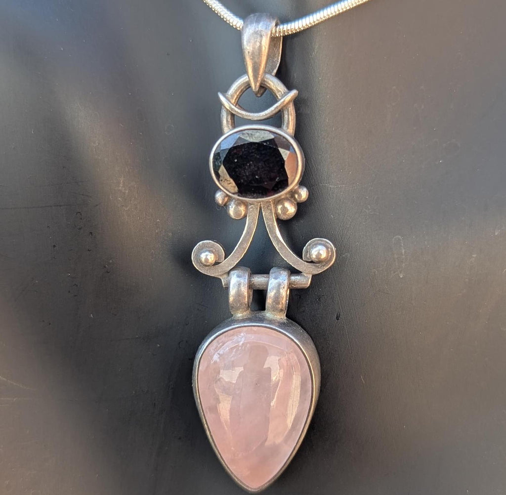 Unique sterling silver pendant collection with Rose Quartz and Ruby gemstone (p7-058)
