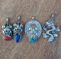 Sterling Silver Tibetan Dragon Pendant: Lapis Lazuli, Coral, Turquoise