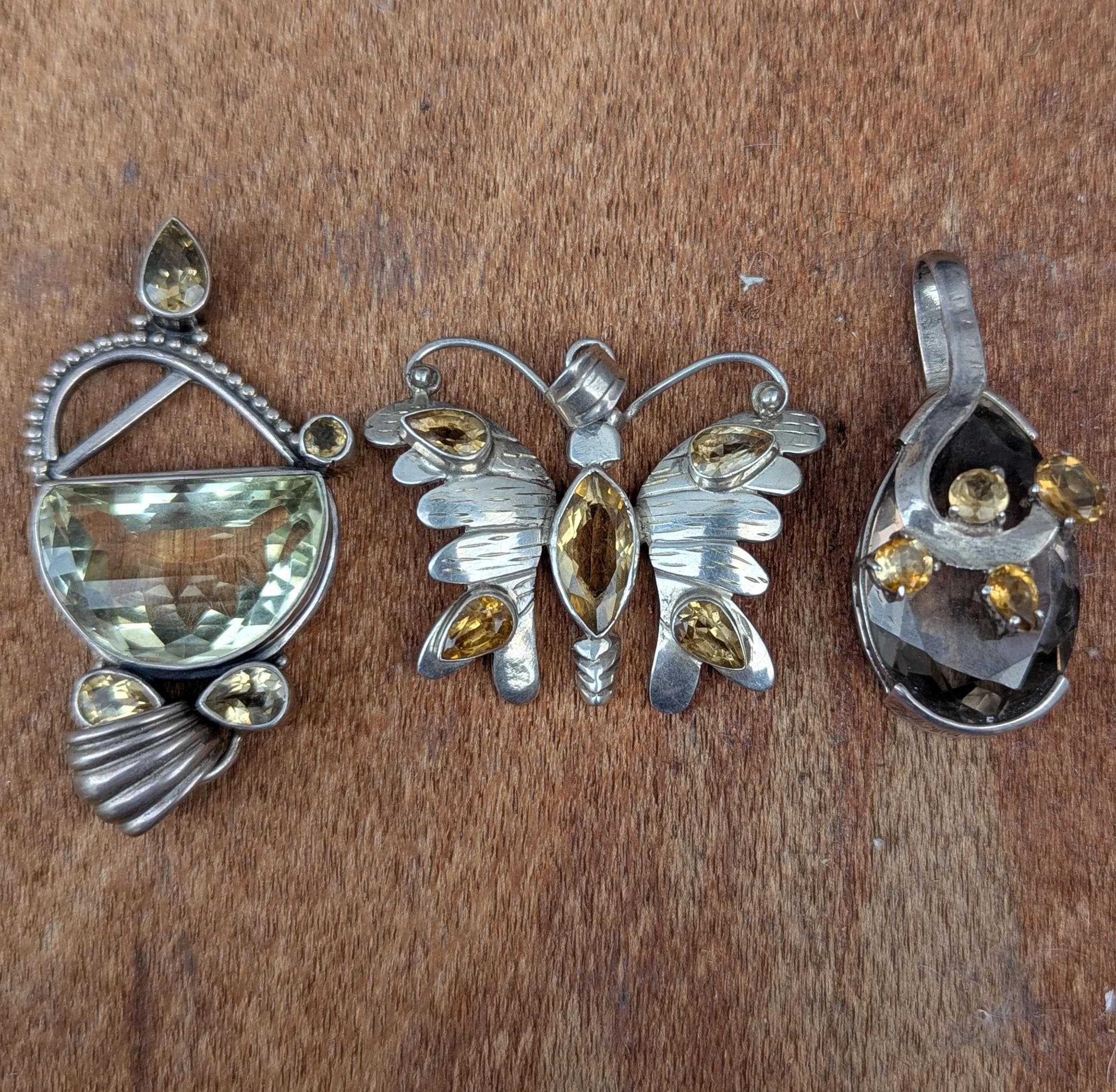 Yellow Sapphire Sterling Silver Pendant Collection: Butterfly, Statement, & More