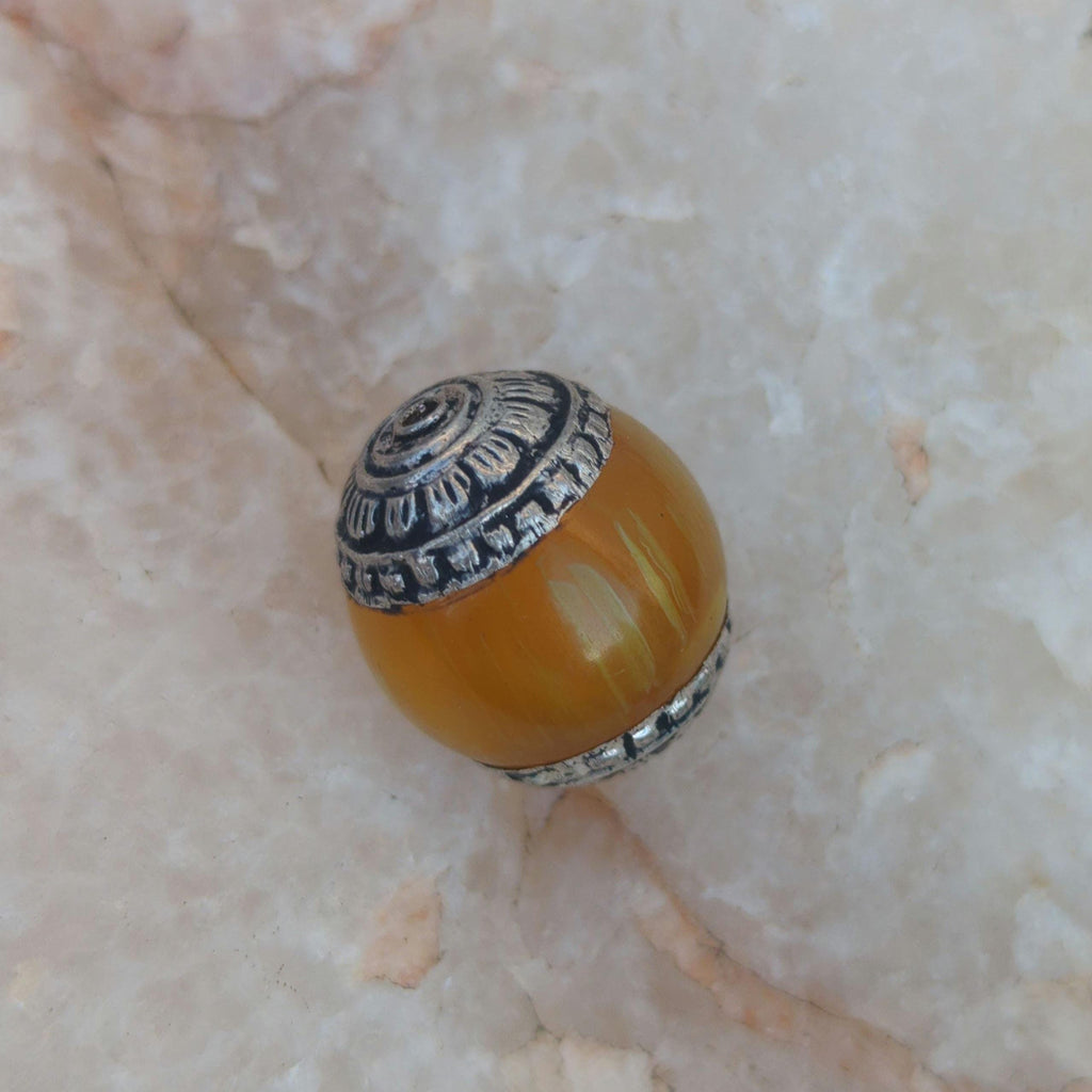 Handcraft unique oval-shaped beads, ethnic Himalayan bead with circles design brass turquoise coral inlays