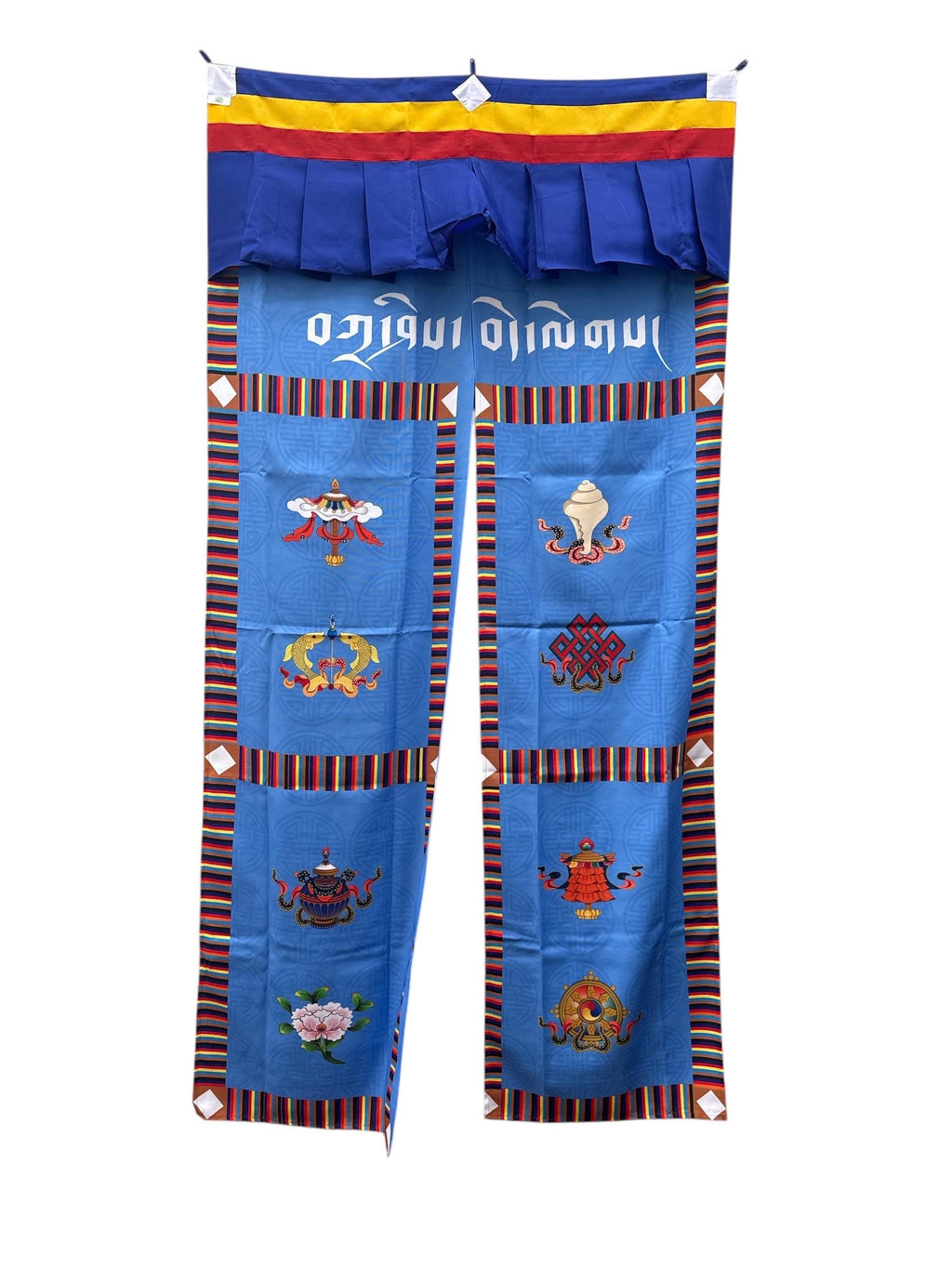 Tibetan Door Curtain: Silk Auspicious Symbols, Buddhist Decor (3x6 ft)