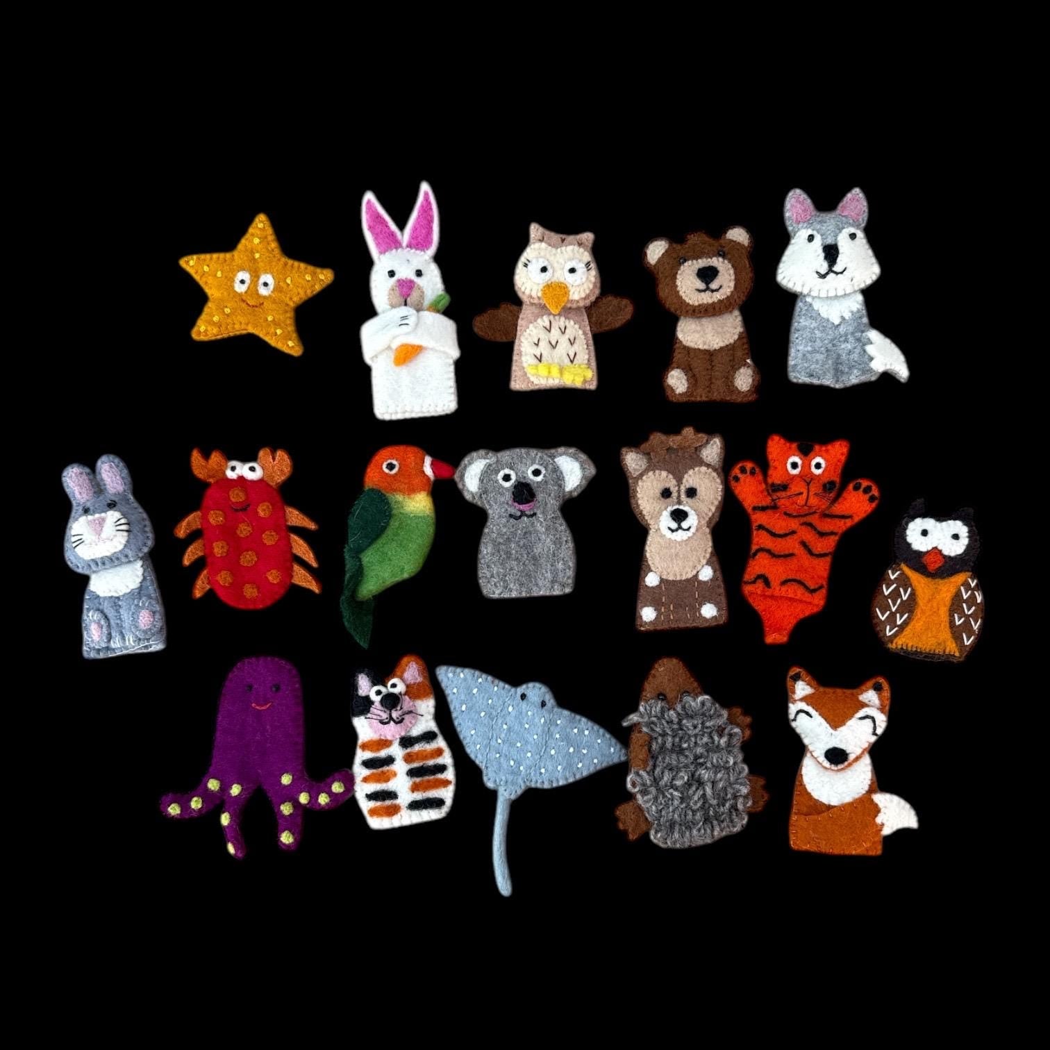 Wool Felt Finger Puppets: Montessori Animal Storytelling Toys (Set of 16)