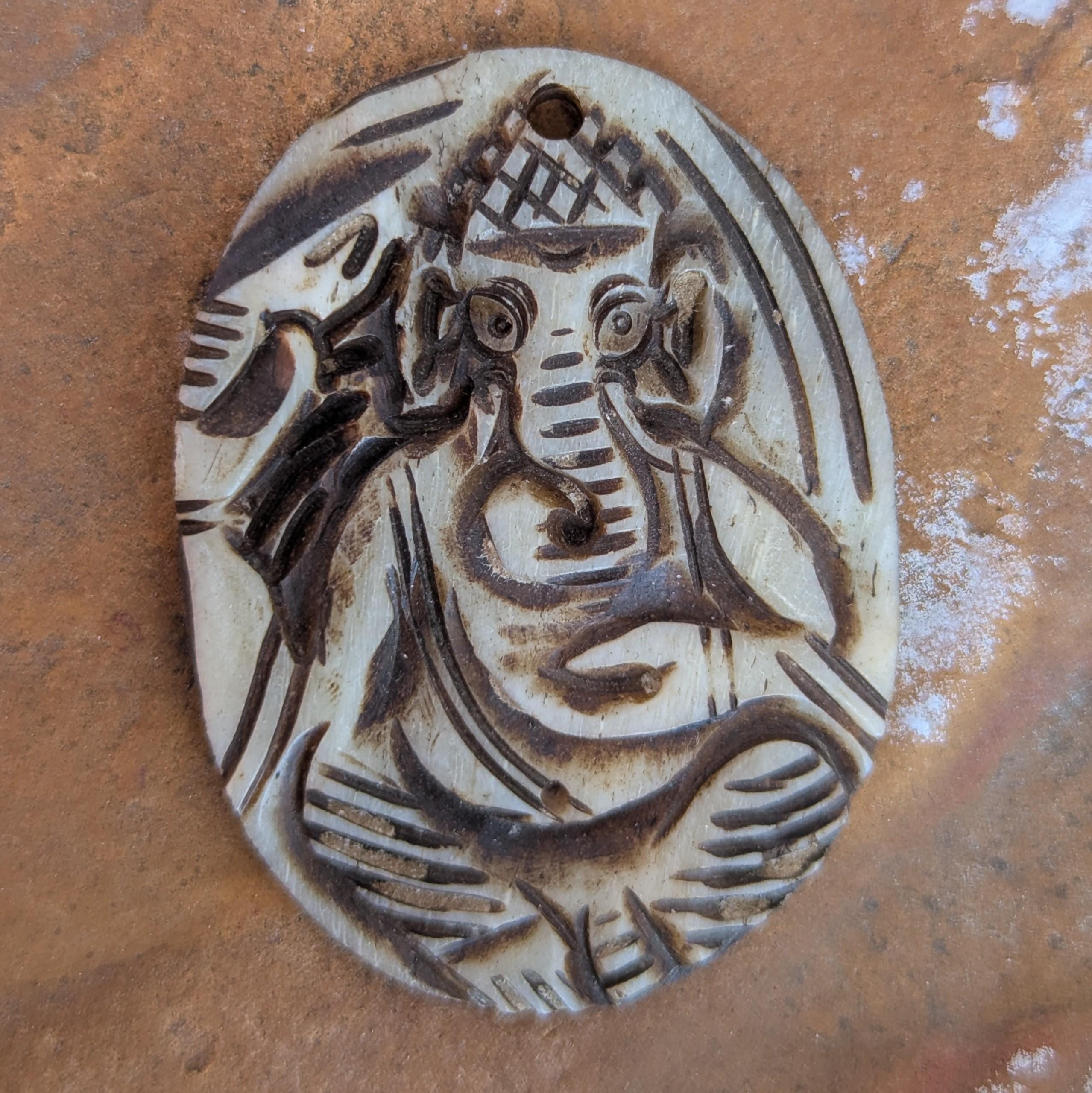 Hand Carved Yak Bone Ganesh Pendant, Ethnic Sacred Art