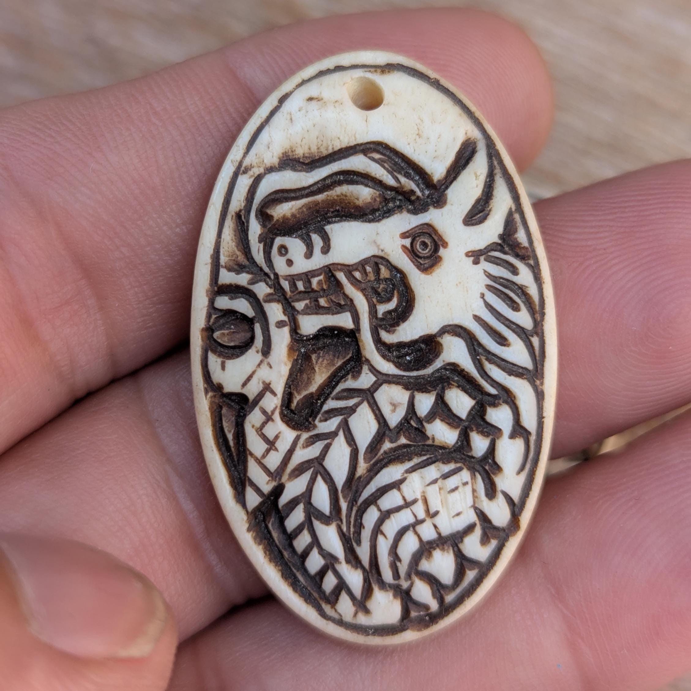 Hand-Carved Yak Bone Dragon/Lizard Amulet – Tibetan Tribal Jewelry