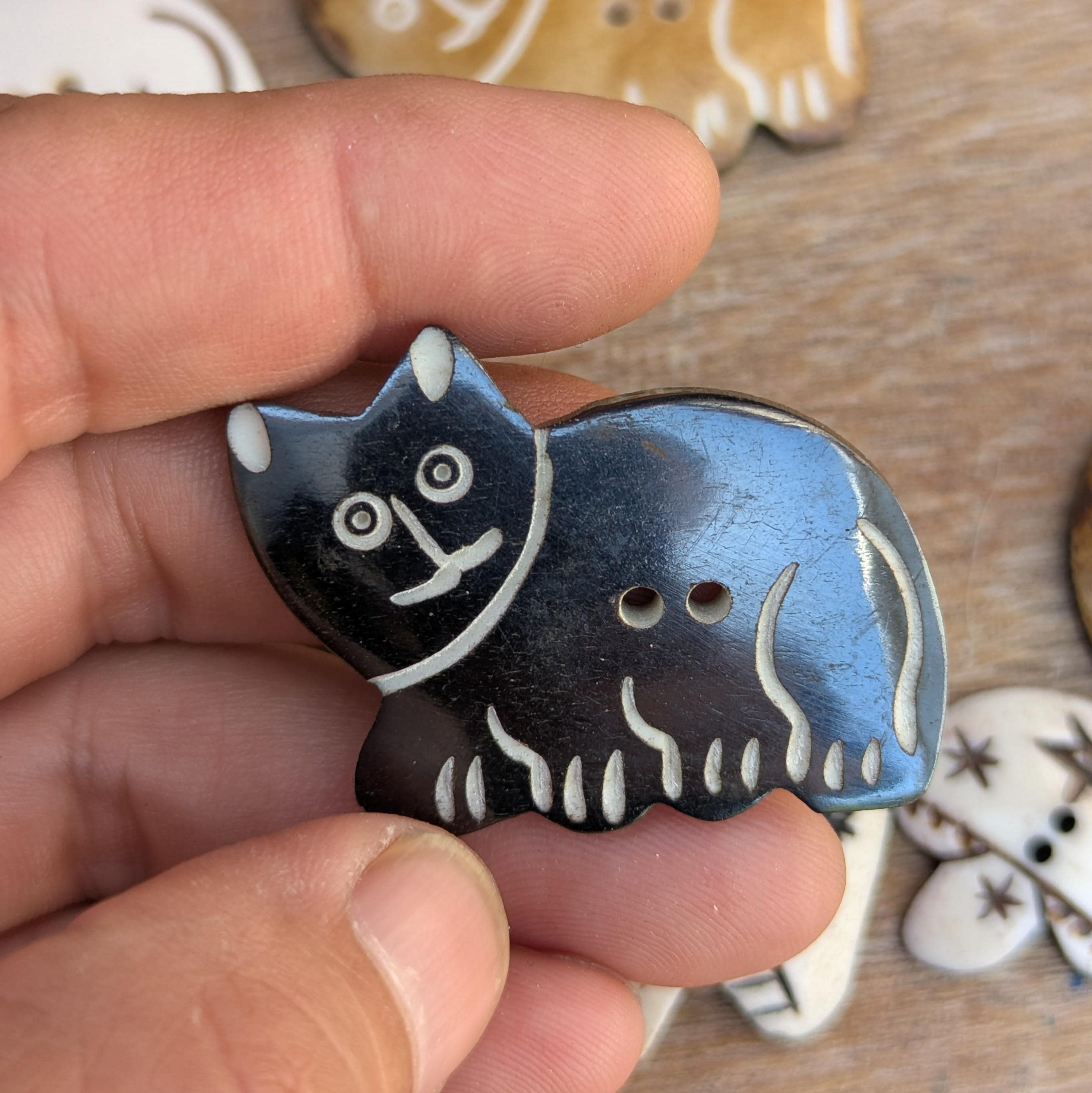 Handmade Buffalo Horn Buttons: Himalayan Artisan Cat & Mushroom Design