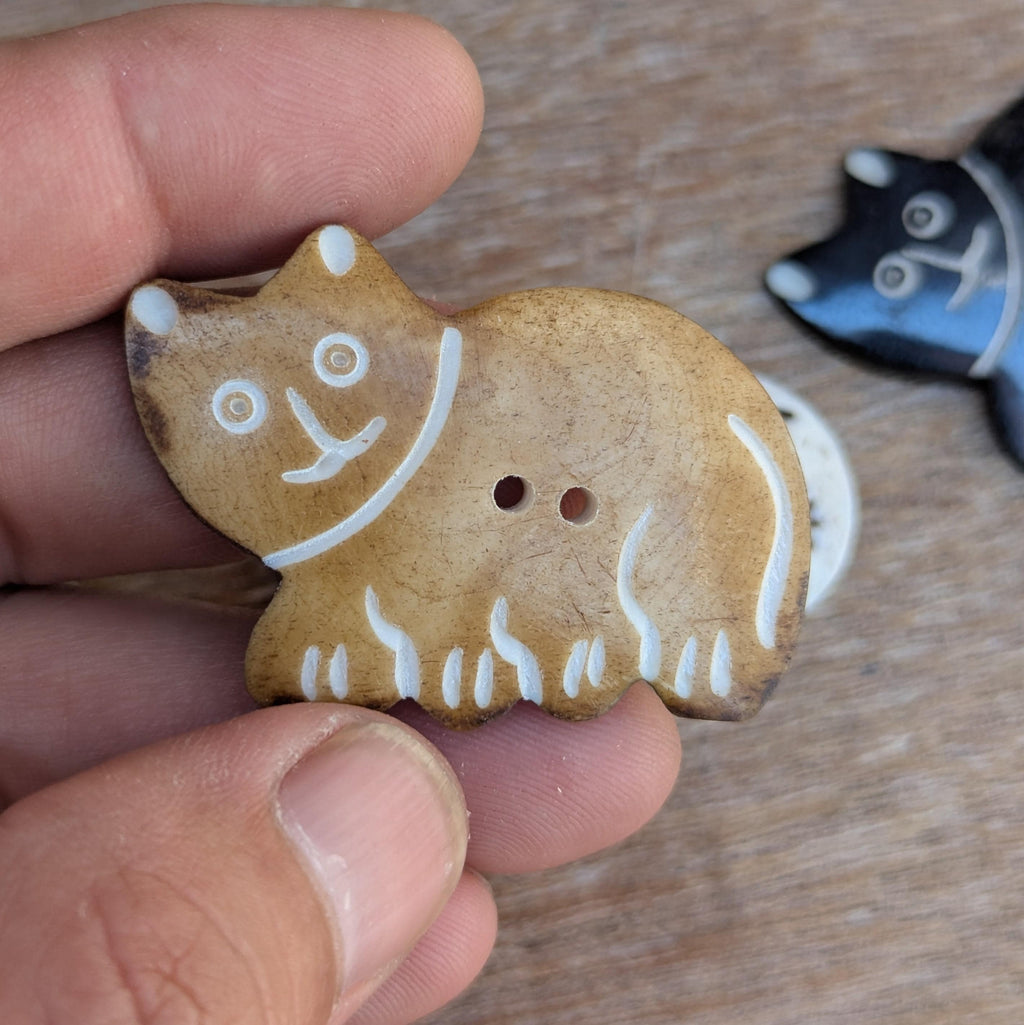 Handmade Buffalo Horn Buttons: Himalayan Artisan Cat & Mushroom Design