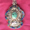 P3/74-Tibetan Treasure Turquoise Bird Centerpiece Silver Pendant (T12-074)