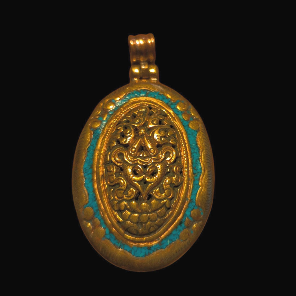 PE109 Tibetan Pendant Handmade in Nepal, this auspicious Buddhist pendant is a good luck charm.