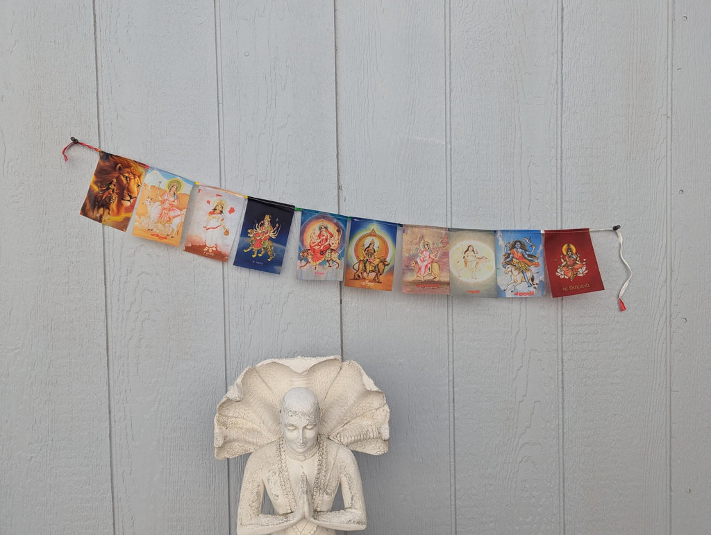 Mini Durga Prayer Flags: Spiritual Home Decor, Yoga Room Decorations