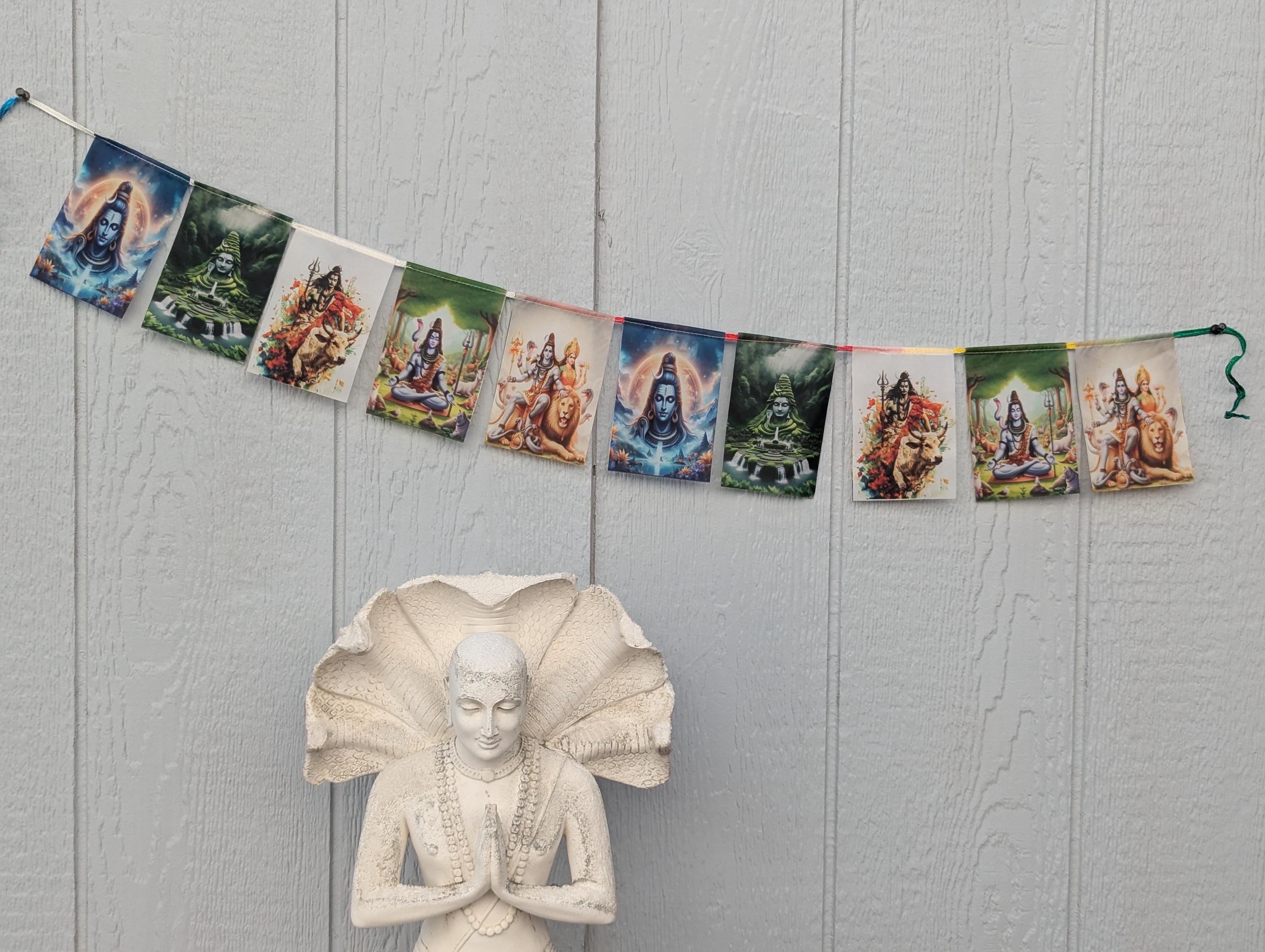 Mini Krishna Prayer Flags: Spiritual Home Decor, Yoga Room Decorations