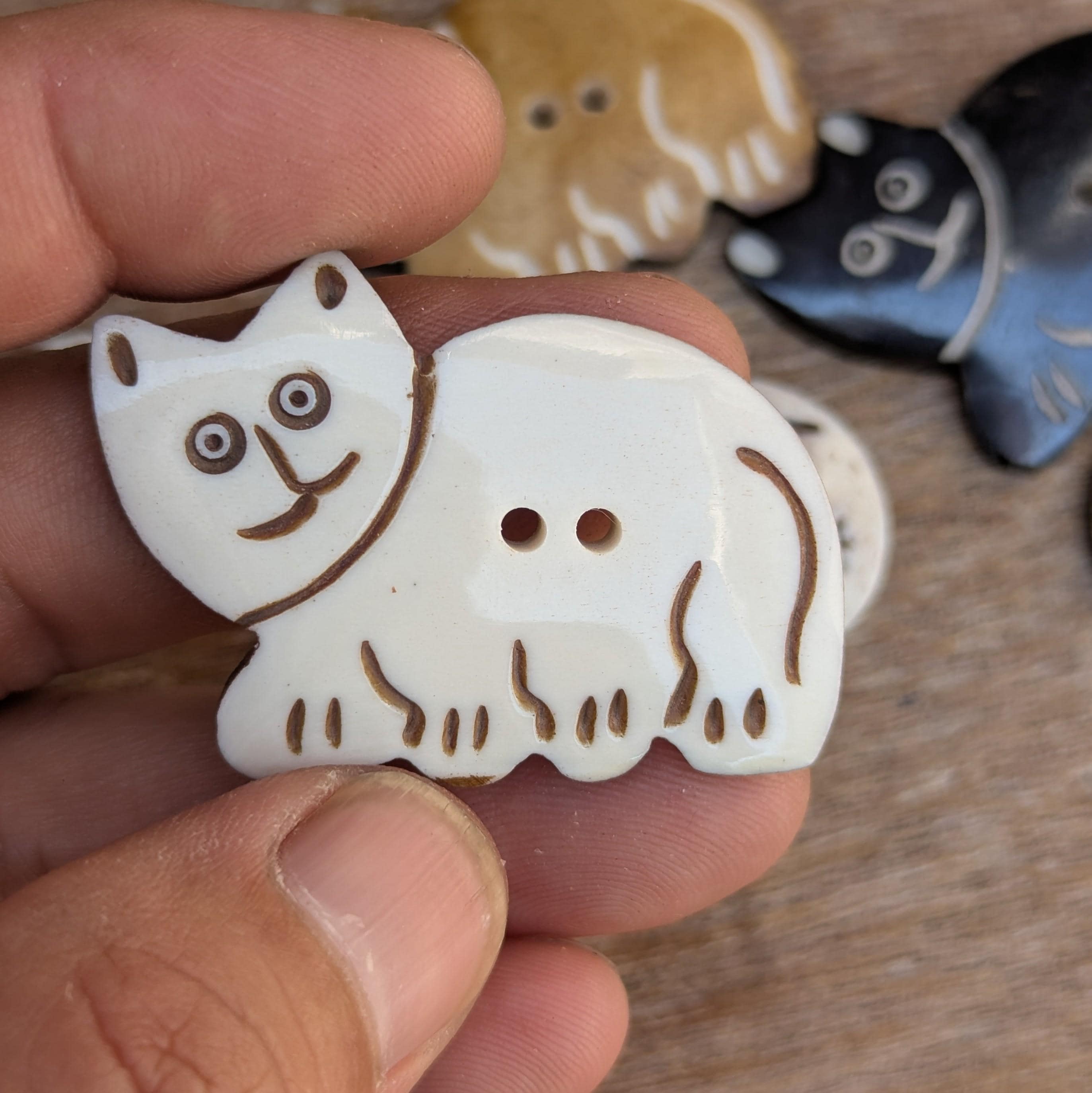 Handmade Buffalo Horn Buttons: Himalayan Artisan Cat & Mushroom Design