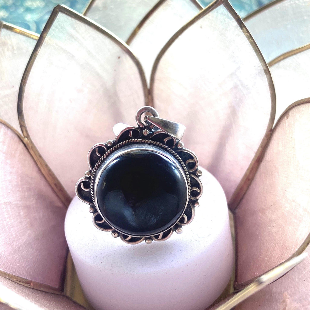 P3/37 - Natural Black Onyx Gemstone of Silver Pendant (T12-037)