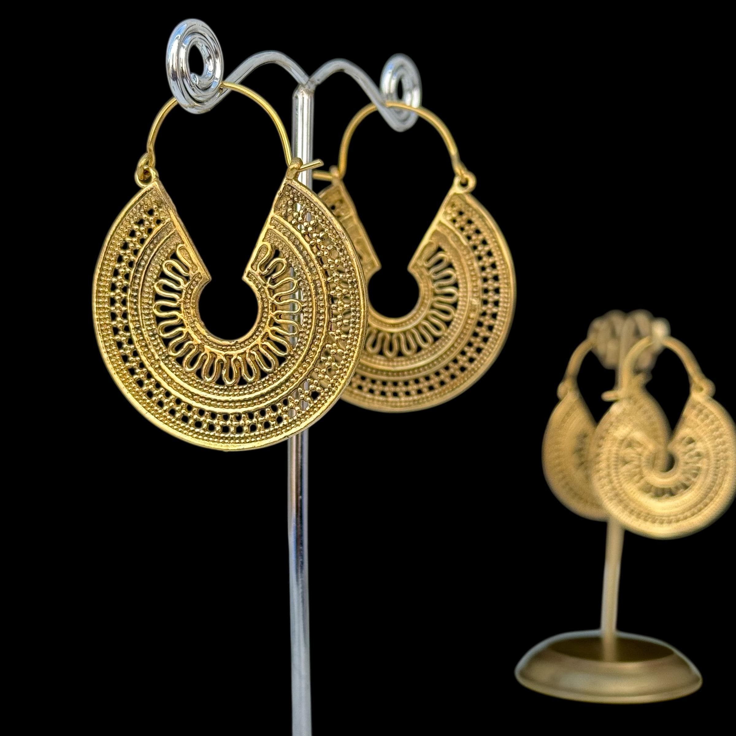 Boho Brass Mandala Earrings, Bohemian Tribal Jewelry