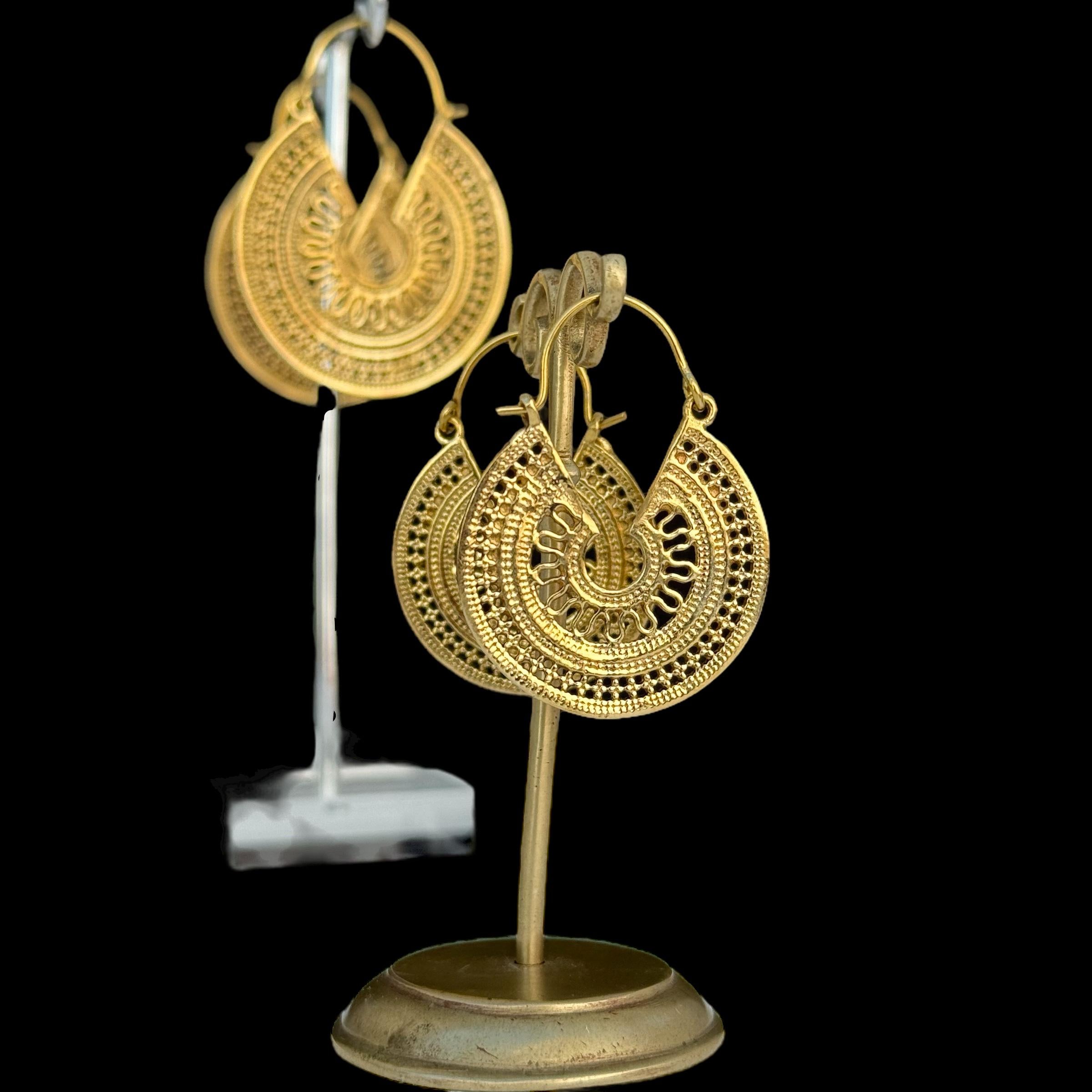 Boho Brass Mandala Earrings, Bohemian Tribal Jewelry